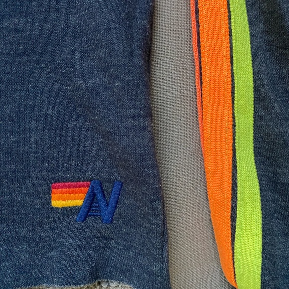 Aviator Nation - Bolt Cropped Crew Sweatshirt - Heather Navy // Neon Stripes - Picture 6 of 7